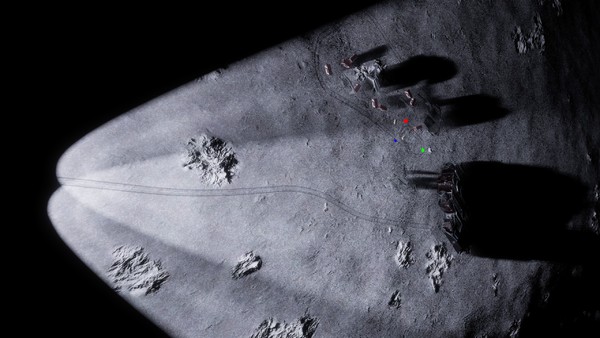 A top-down camera shot of the crashed T-9 site