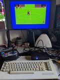 Commodore 64, via S-video to a Retrotink 5x Pro, connected to a modern LCD and looking splendid.